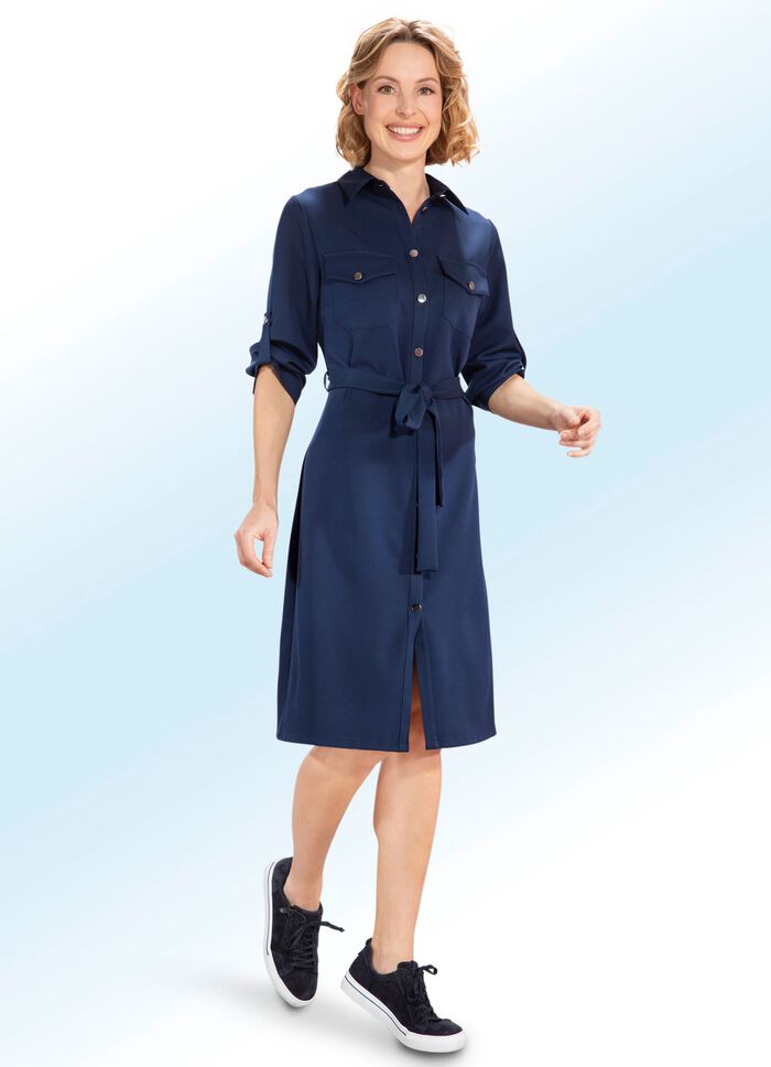 Jurk met strikceintuur en decoratieve knopen 