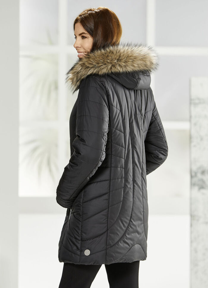 Lange functionele jas met afneembare capuchon 