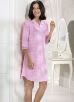 Knielang nachthemd in roze-wit-kleurig met reverskraag 