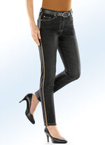 Jeans met een effectieve, sprankelende decoratieve band ZWART