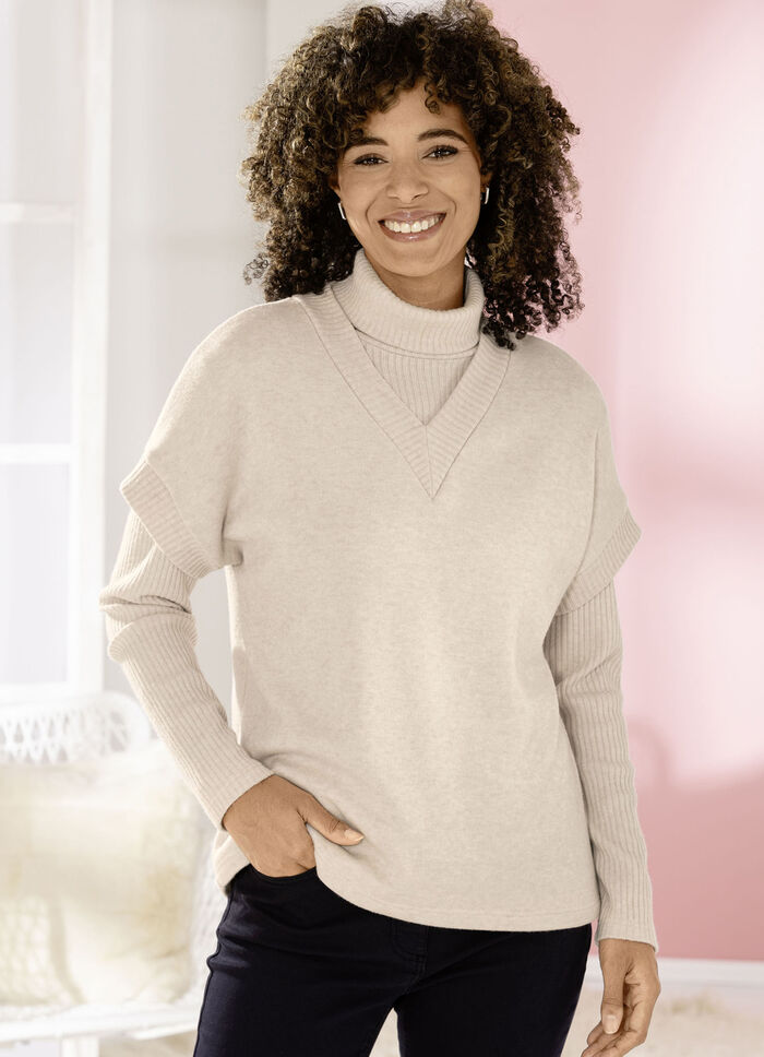 trui met ribaccenten BEIGE