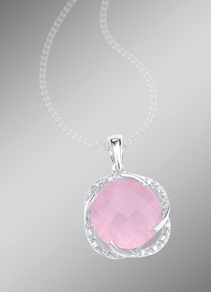 Kettinghanger met rozenkwarts en witte topaas 