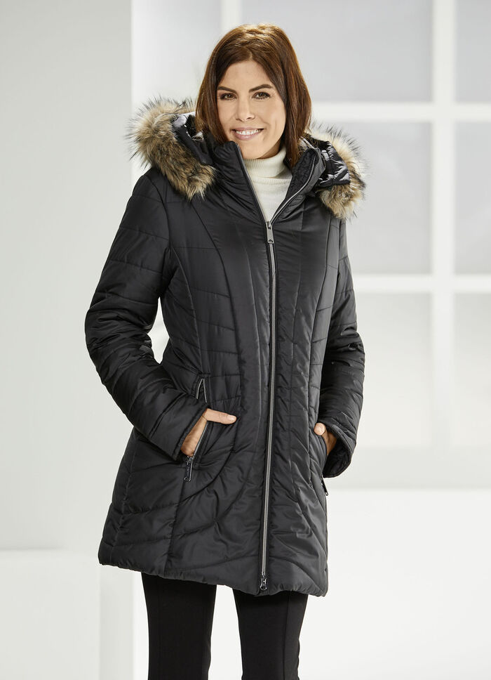 Lange functionele jas met afneembare capuchon 