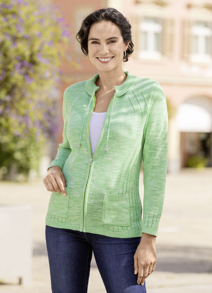 Cardigan met gebreide boord en zakken GRÜN MELIERT