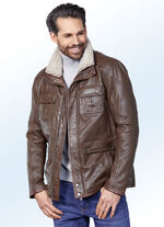 Kort leren jack met printersluiting en ritssluiting 