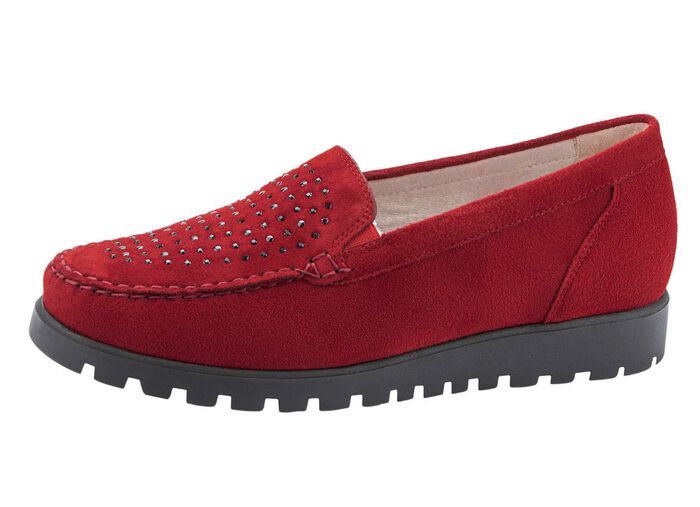 Waldl&auml;ufer mocassinpantoffels met glitterapplicaties ROBIJNROOD