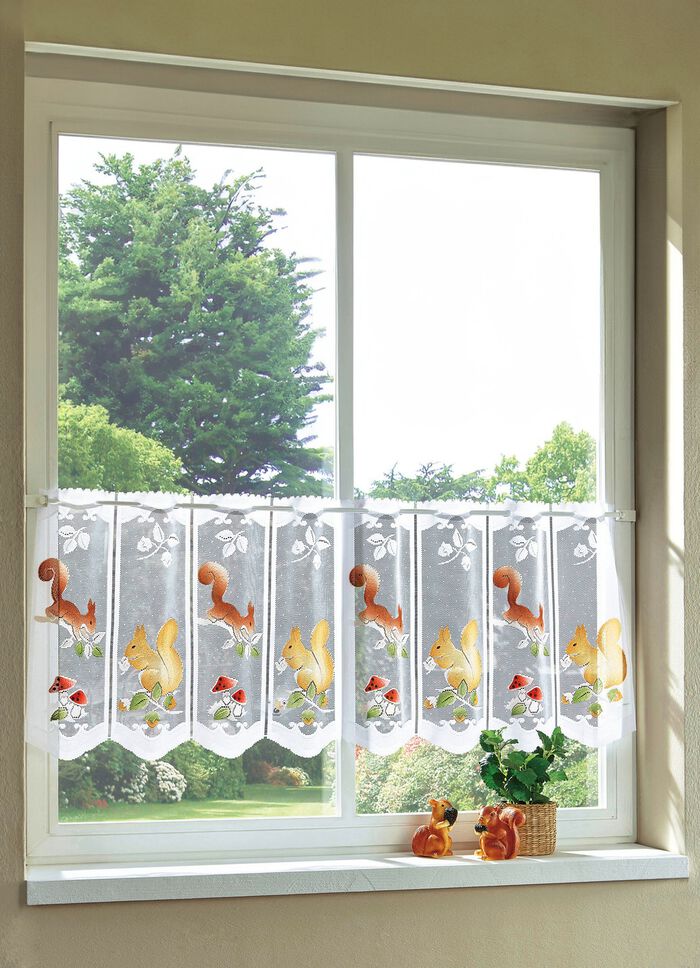 Kort gordijn in herfstsfeer met eekhoorn 