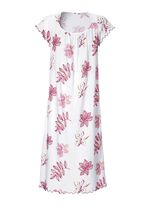 Nachthemd, korte mouwen met ronde hals WIT-KERSROOD