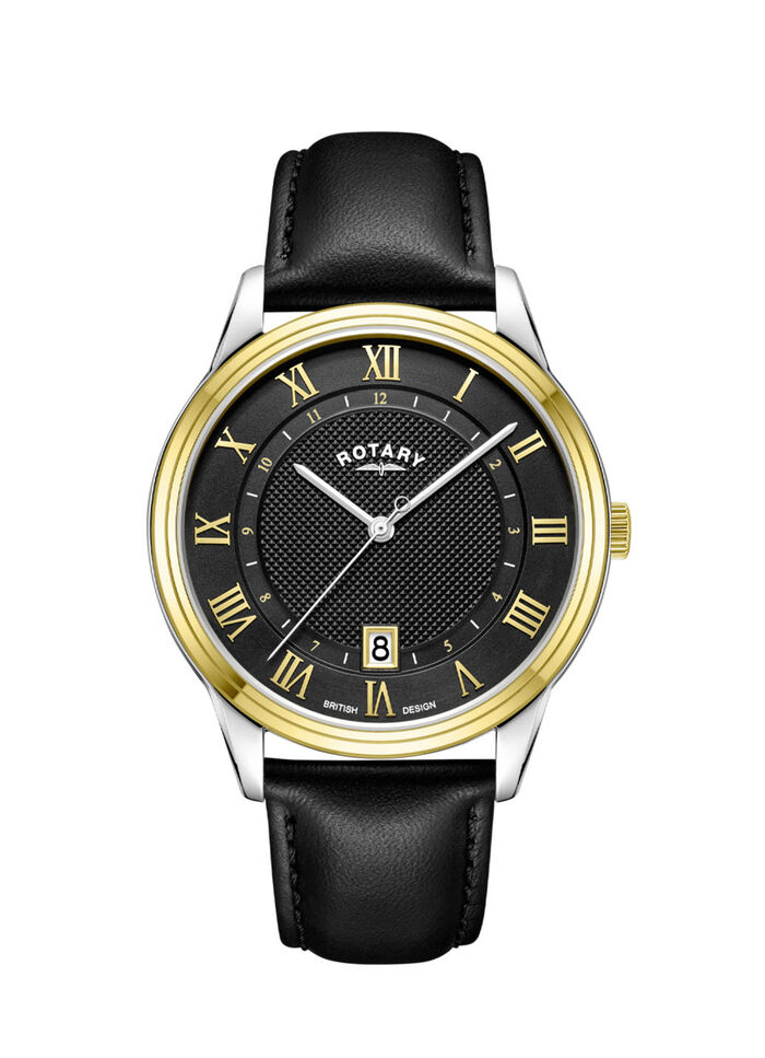 Rotary quartz herenhorloge met leren band 