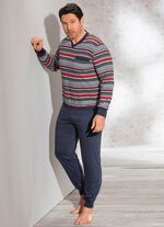 Pyjama met V-hals, borstzak en garengeverfd gestreept dessin 