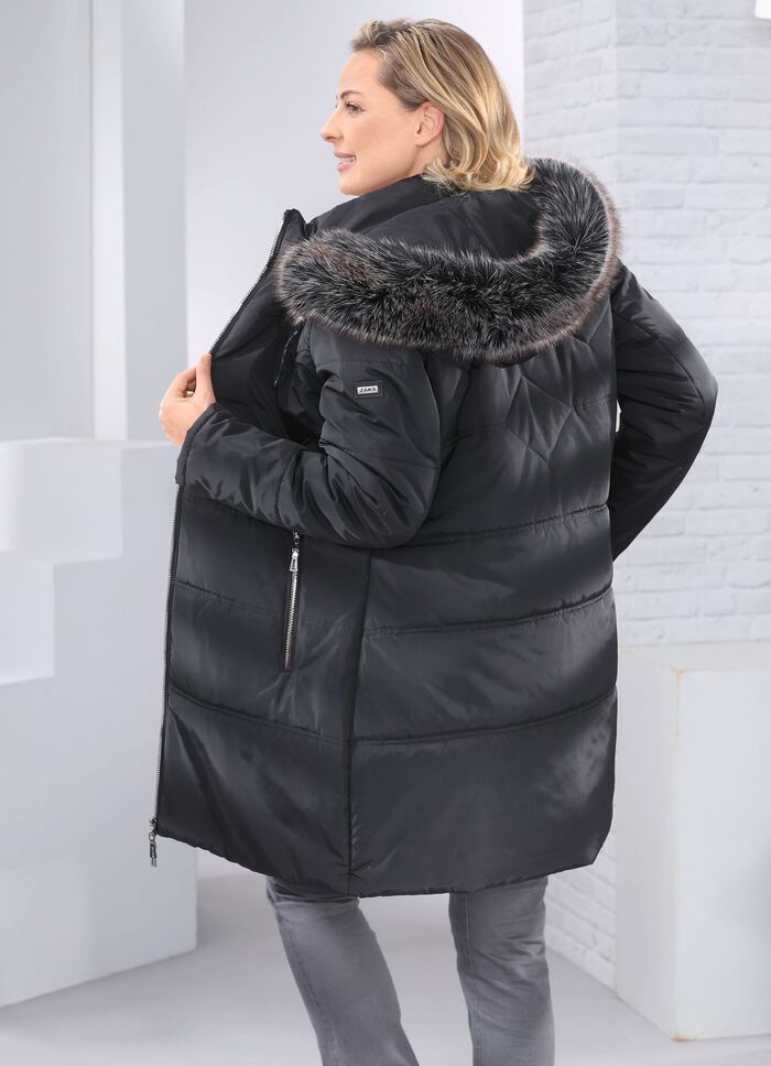 Korte jas met afneembare imitatiebontrand ZWART
