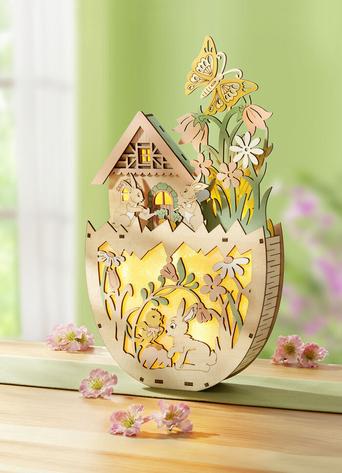 Verlichte houten decoratie 