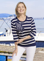 Trui met rozenmotief MARINE-ECRU