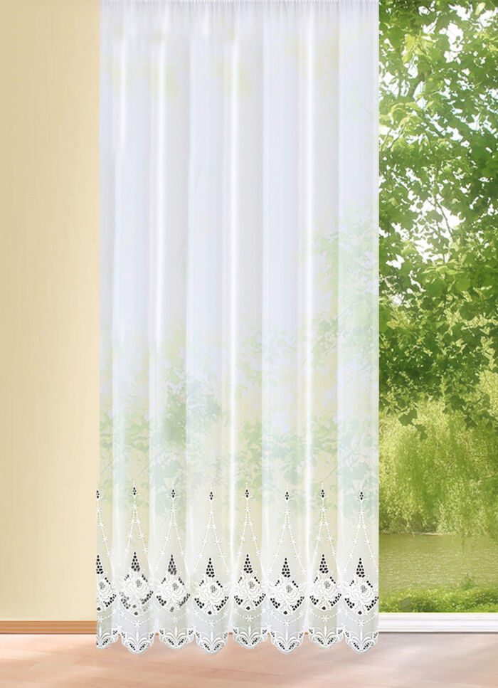 Lange venstervitrage met universele railband 