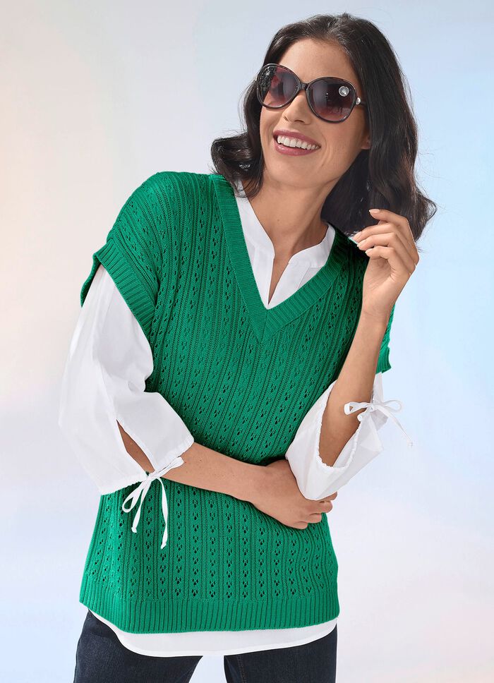 Sweatervest met ajour en structuurpatroon 