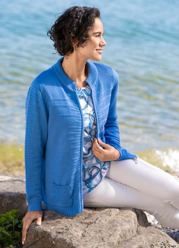 Cardigan met structuurstrepen AZURBLAU