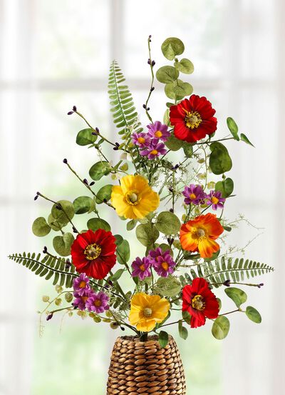 Bloementak gemaakt van kunst en textielmateriaal 