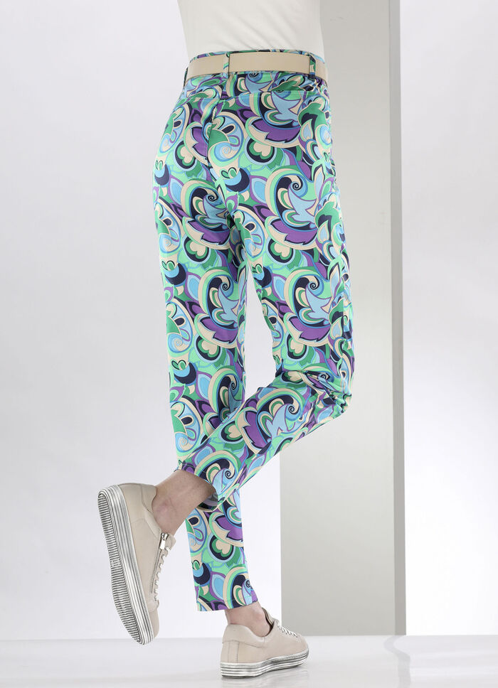 Enkellange broek met felgekleurde inkjetprint GROEN-BLAUW-BEIGE