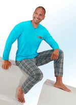 Pyjama met V-hals, borstzak en ruitmotief 