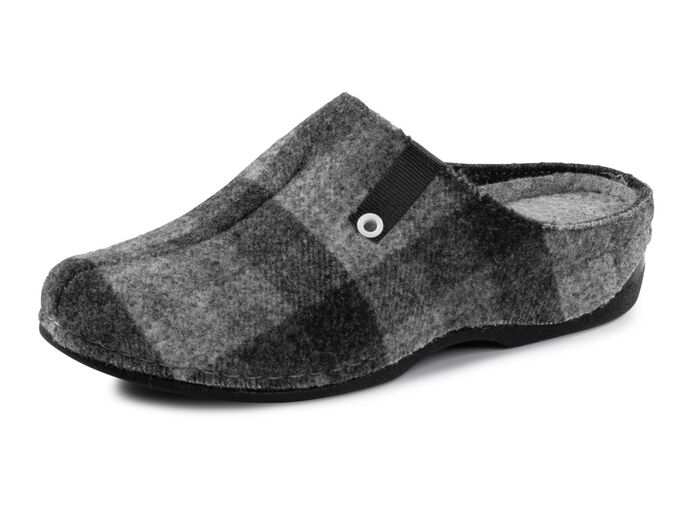 Laurina pantoffels gemaakt van geruit textielmateriaal 