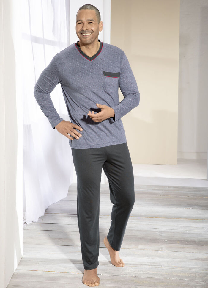 Pyjama met modal, V-hals en borstzak 