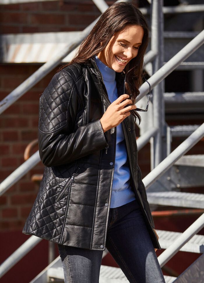 Leren jack met afneembare capuchon 