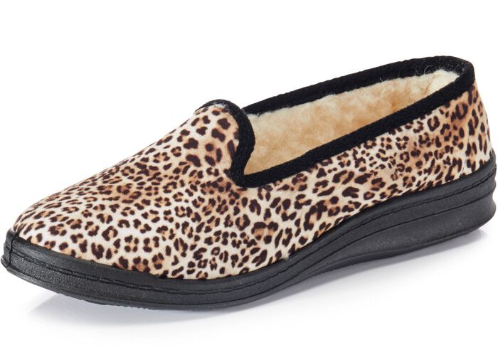 Trendy damespantoffels, breedte H, met wol BRUIN