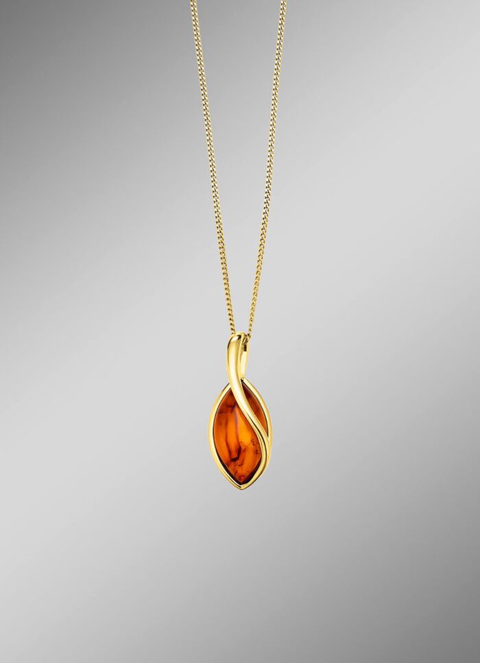 Vergulde hanger met echte barnsteen 