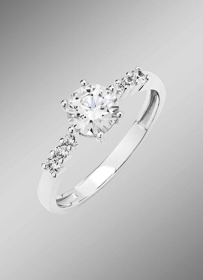 Hoogglansdamesring met synth. zirkonia 