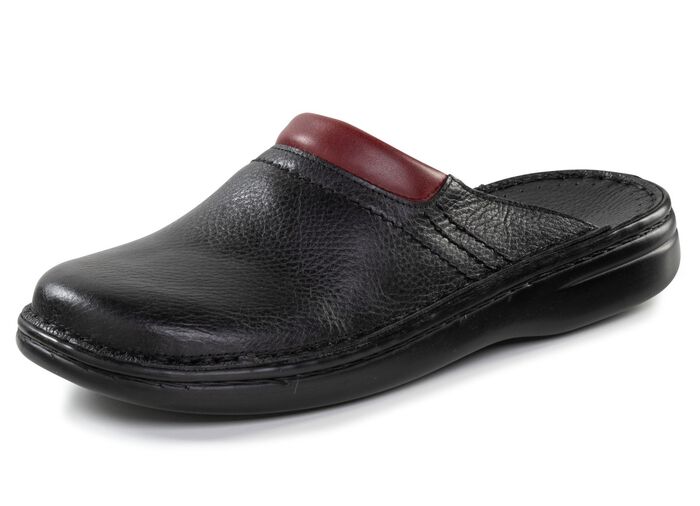 GINO GALANTE, comfortabele herenmuiltjes, breedte H, gemaakt van leer ZWART-CHIANTI