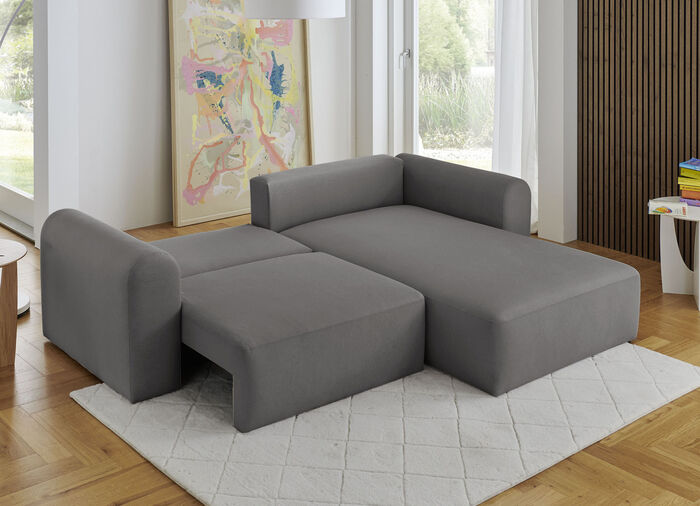 Gestoffeerde hoek met bedfunctie en decoratieve kussens GRIJS