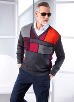 Interessante trui met V-hals en grafisch patroon 