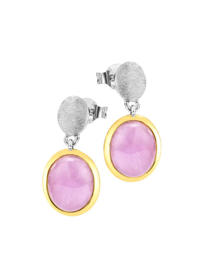 Bicolor oorbellen met melkachtige kunziet 