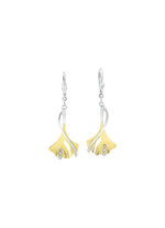 Ginkgo-blad oorbellen in twee kleuren met synthetische zirkonia 