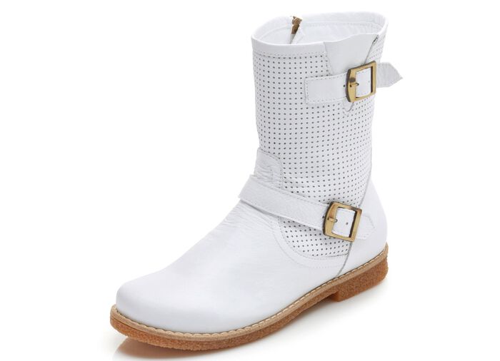 Enkellaarsjes met trendy decoratieve perforaties WIT