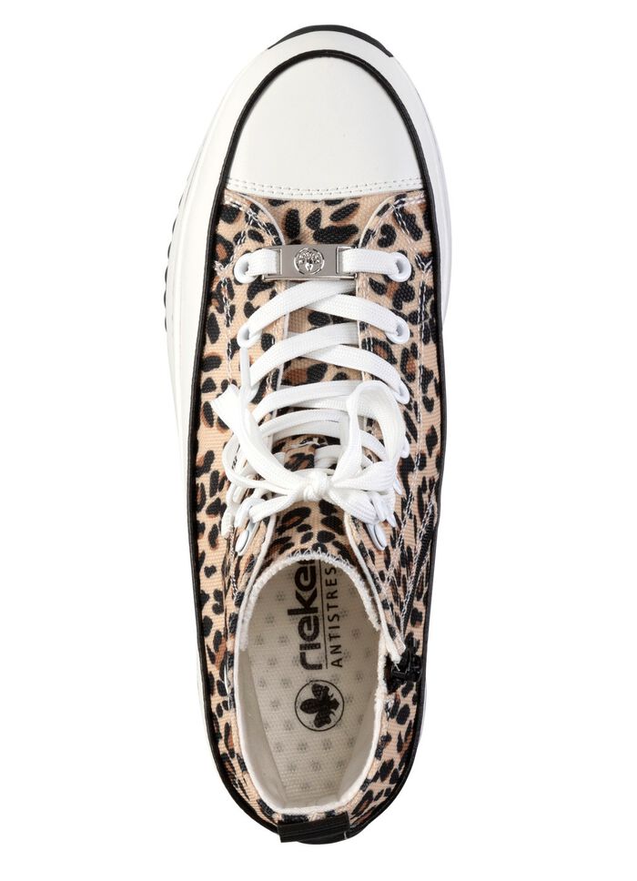 Rieker veterlaarsje in luipaardprint of denimstijl BRUIN-ZWART-WIT