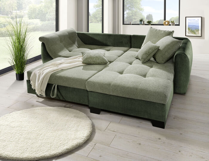 Comfortabel gestoffeerde hoek met bedfunctie 