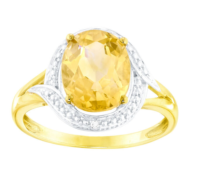 Damesring met echte citrien en diamanten 
