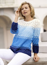 Trui met opengewerkt ruitmotief WEISS-HELLBLAU-MULTICOLOR