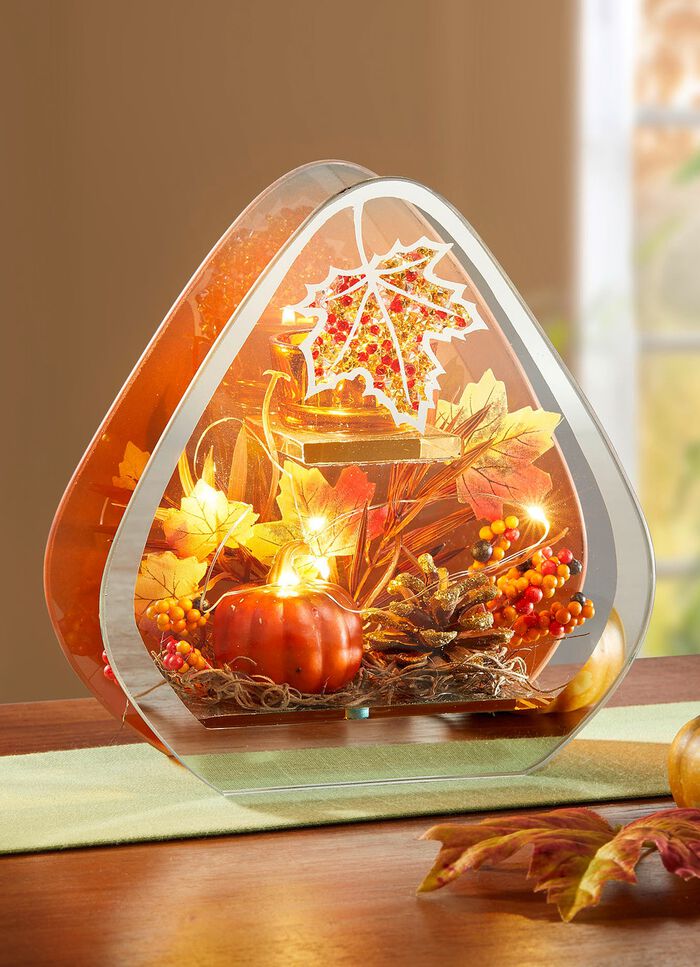 Verlichte glazen theelichthouder 