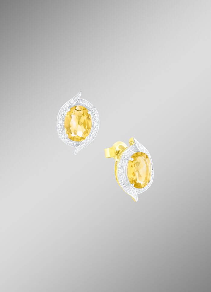 Wondermooie oorbellen met echte citrien en diamanten 