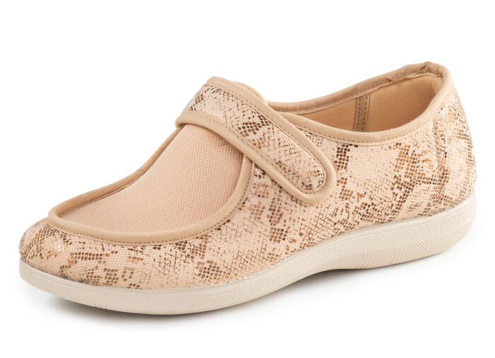 ELENA EDEN pantoffels gemaakt van gedeeltelijk glanzend bedrukt textielmateriaal BEIGE