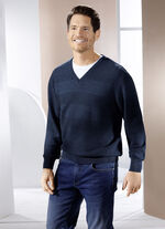 Trui met V-hals en gestructureerd ontwerp in 3 kleuren MARINE