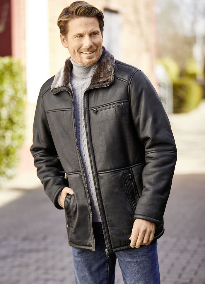 Lederen jas met opstaande/liggende kraag 