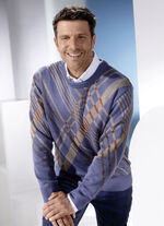 Trui met ronde hals in 2 kleuren JEANSBLAUW/BEIGE MET PATROON