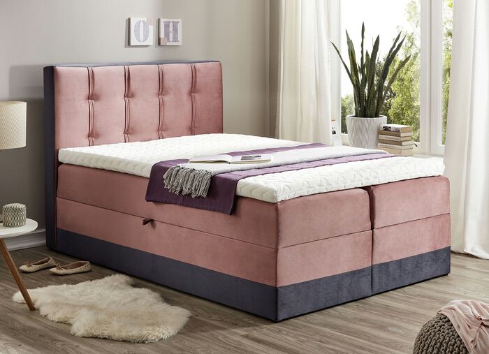 Boxspringbed met topmatras en 2 bedlades ROZE-ANTRACIET