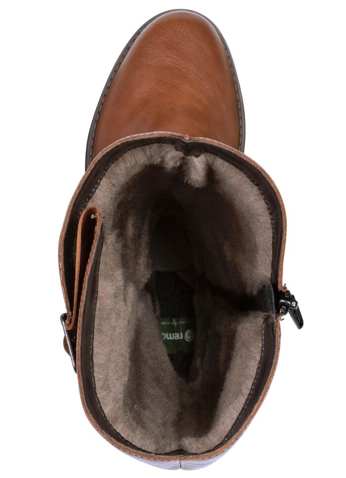 Remonte, gevoerde dameslaarzen, winterschoenen, breedte G, met lamsvacht COGNAC