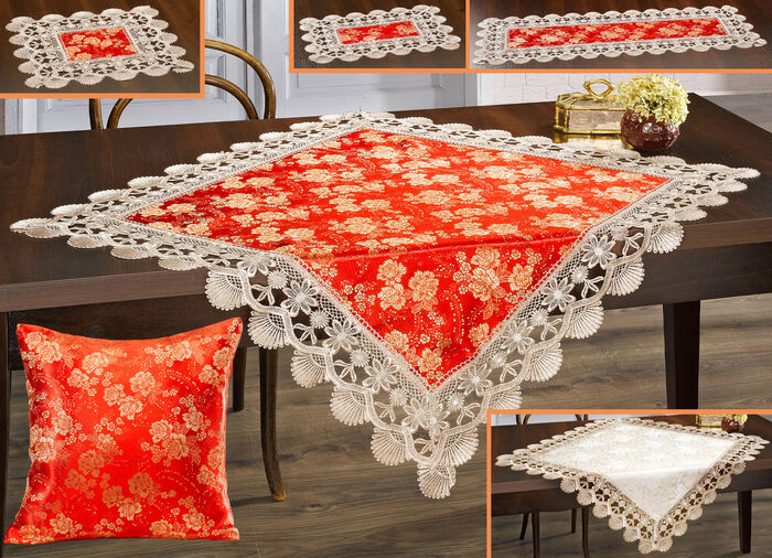 Tafel- en kamerdecoratie met kant aan de buitenkant 