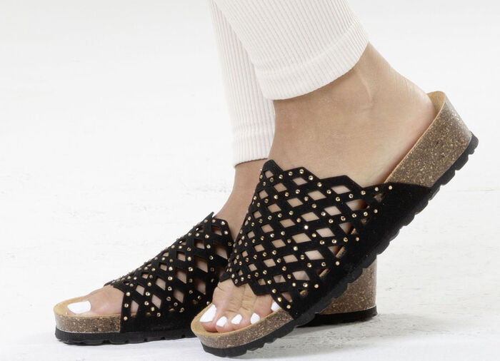 ELENA EDEN, lichte damesmuiltjes, breedte G, met leren voetbed SCHWARZ