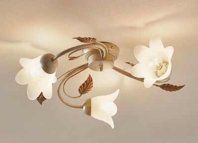 Metalen plafondlamp met glazen kappen 